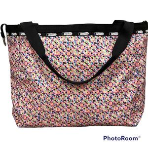 LeSportsac nylon sleepover tote bag multicolored black canvas trim